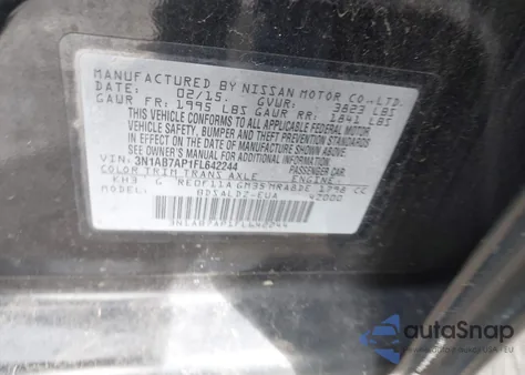 2015 Nissan Sentra Sv из США, поврежденный, VIN 3N1AB7AP1FL642244